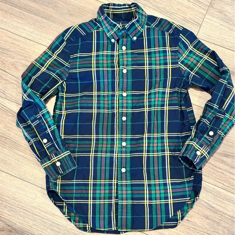 Ralph Lauren Boy’s (8) Plaid Button-Down Shirt - Blue and Green